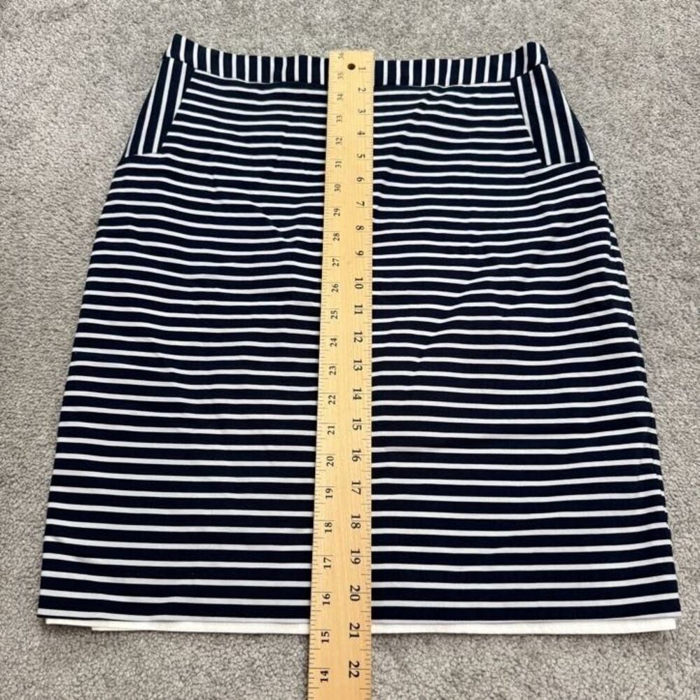 Margaret M Knee Length Pencil Skirt Womens Large Navy White Striped Work Casual - Picture 3 of 15